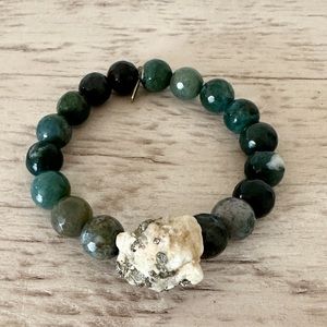 Green Jasper + Raw Agate Semi-Precious Gemstone Stretch Bracelet
